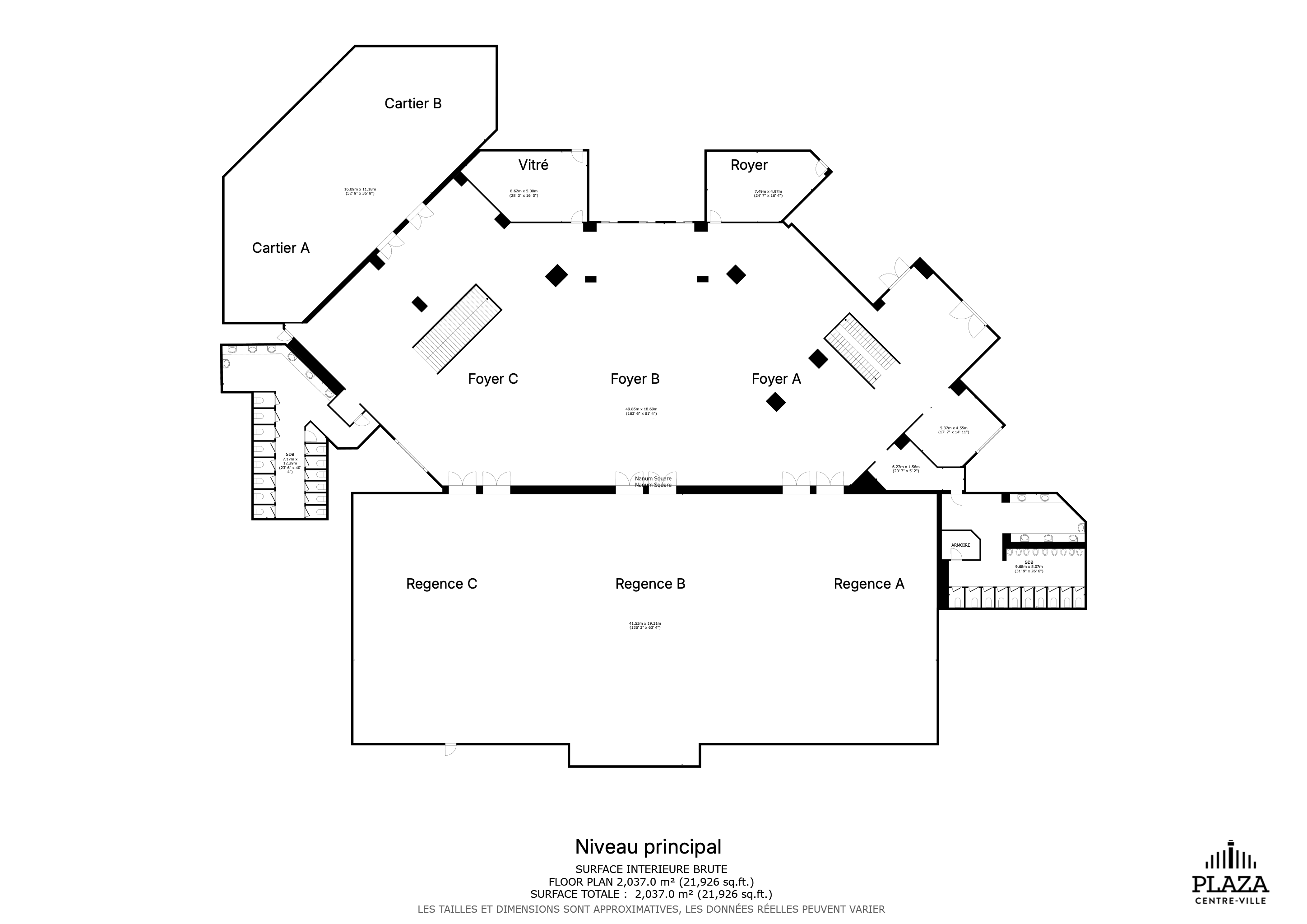 Plan du niveau principal du Plaza Centre-Ville