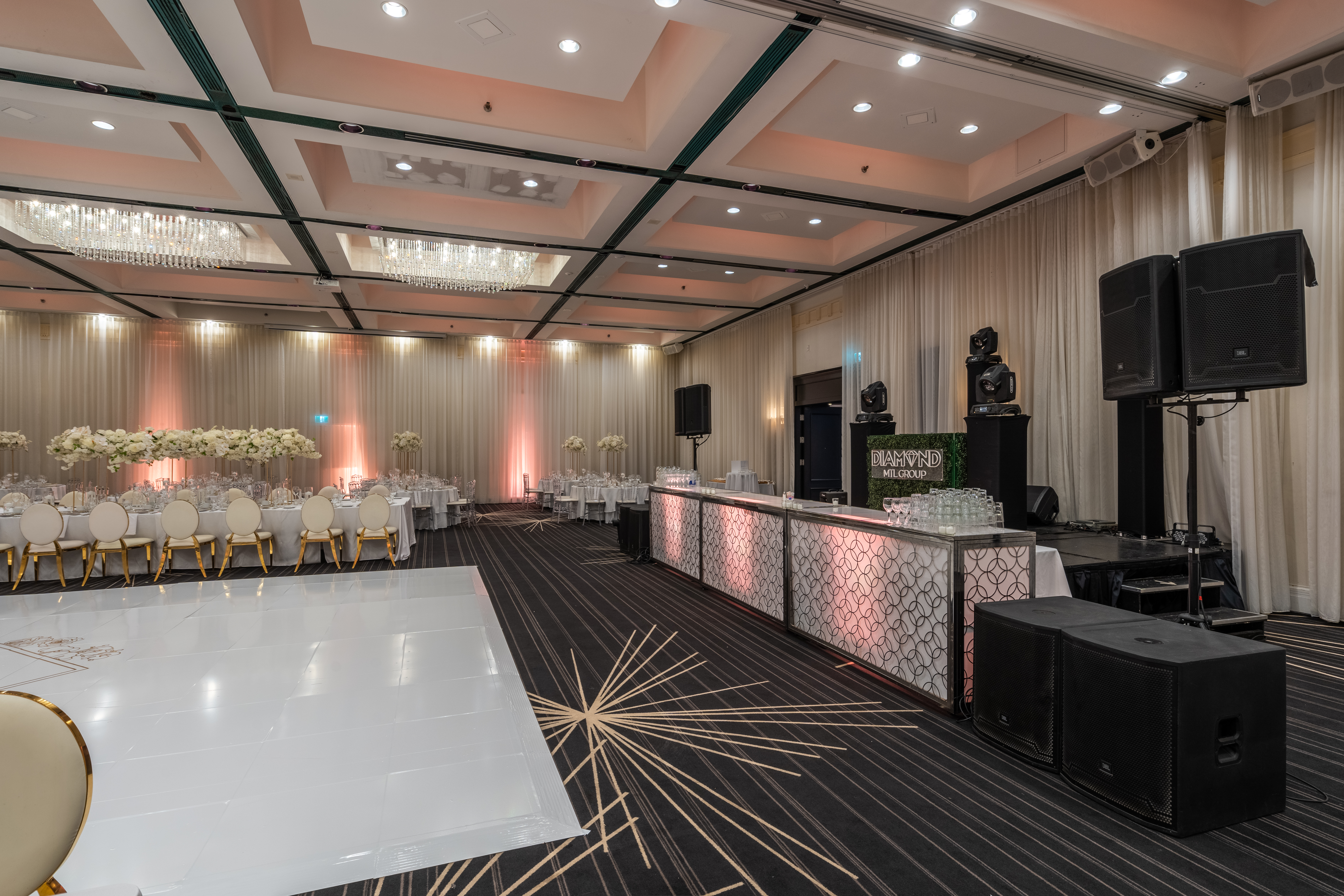 Decorated room for a social event