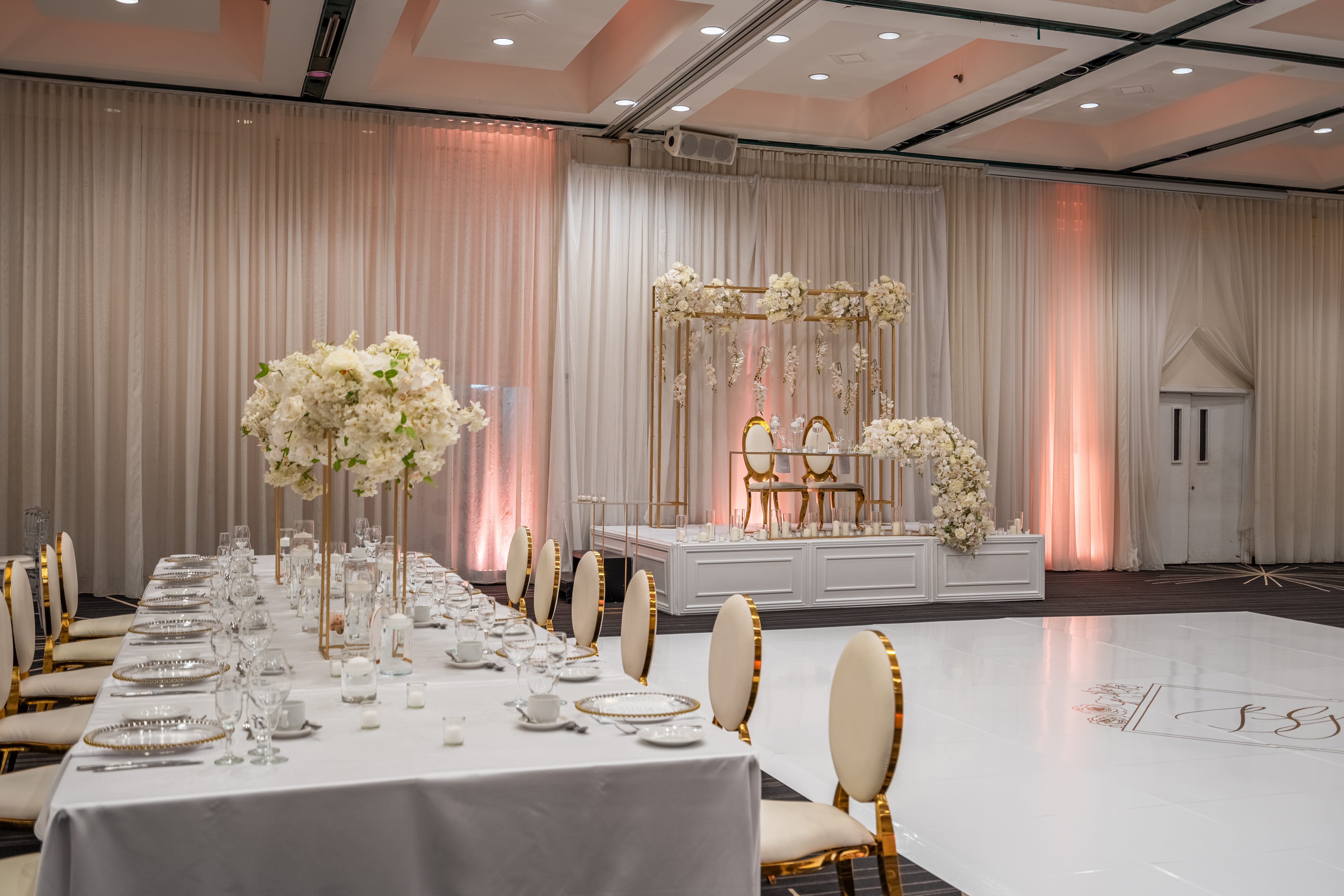Reception room set for a social event