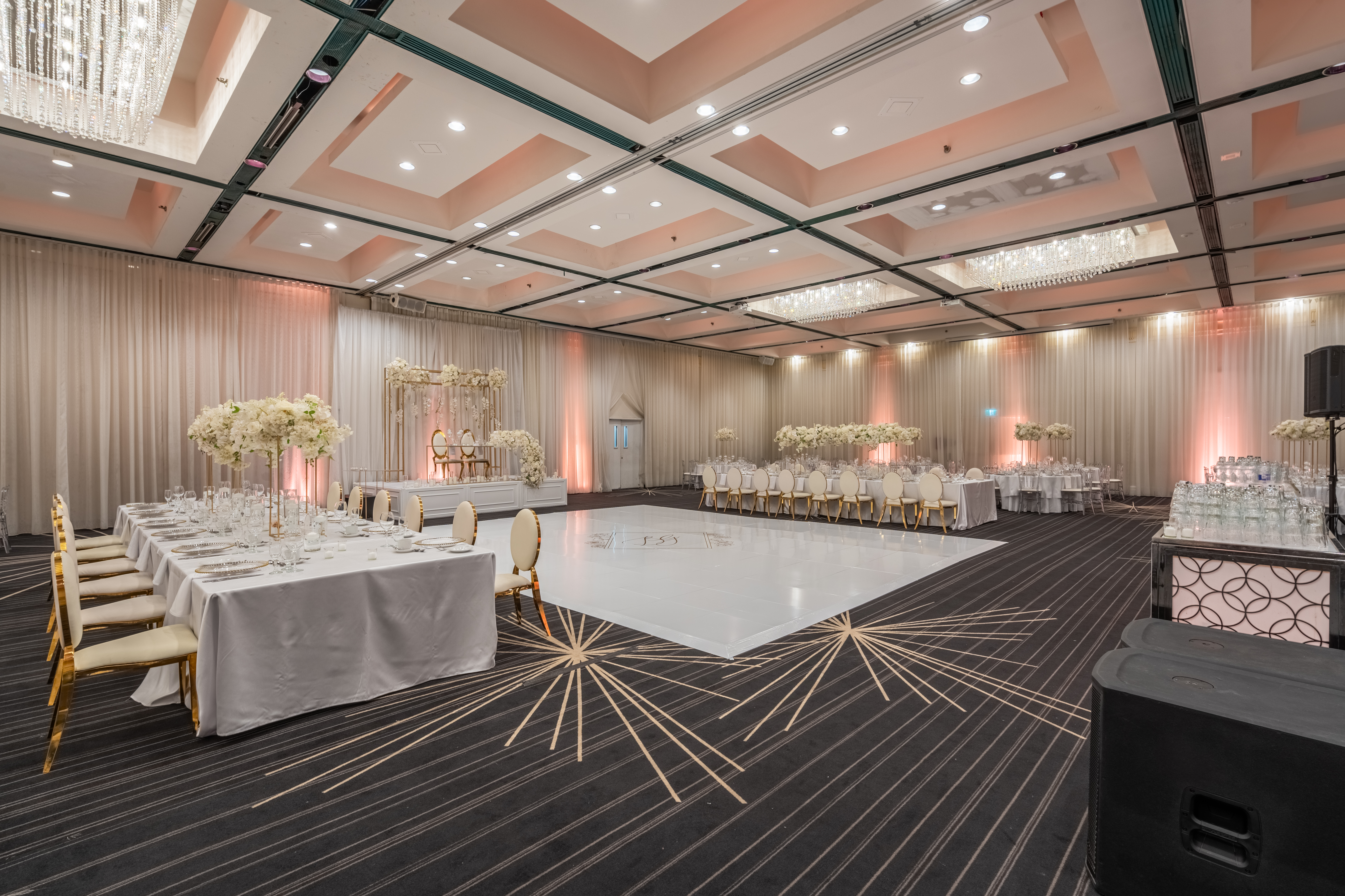 Wide room view for a social event