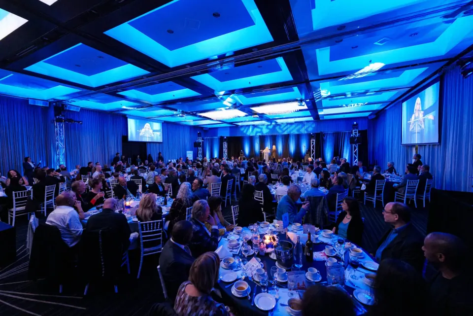 Blue-lit banquet at Plaza Centre-Ville