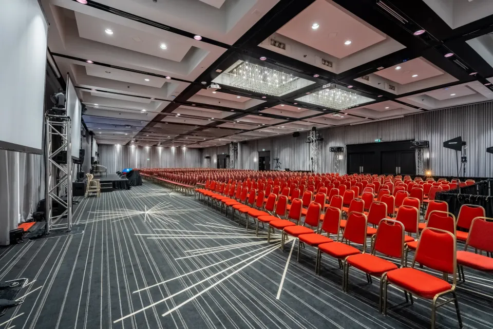 Wide view of a conference room setup